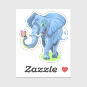 Adesivo Elefante Azul Brincando Com Borboleta