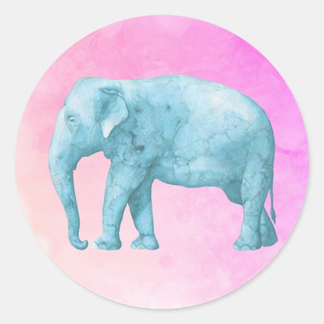 Adesivo Elefante Azul Claro em Aquarelas Rosa Sonhadoras (Frente)