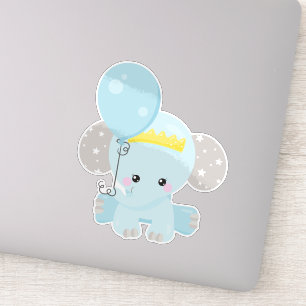 Adesivo Elefante Bonito, Elefante Com Balão, Coroa, Estrel