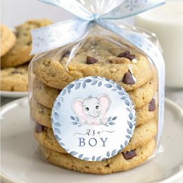 Adesivo Elefante com Anêmonas Azuis É um Chá de fraldas