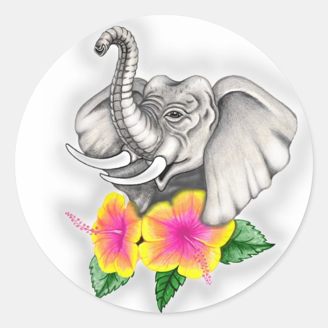 Adesivo Elefante com Design de Hibiscus (Frente)