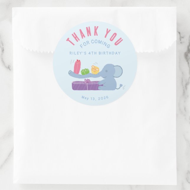 Adesivo Elefante com Presentes Obrigado (Bolsa)