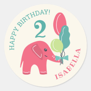 Adesivo Elefante com segundo aniversário das meninas dos