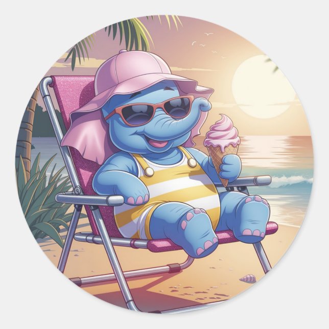 Adesivo Elefante comendo sorvete de verão (Frente)