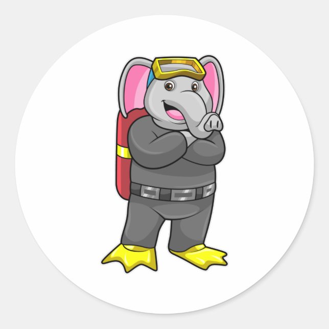 Adesivo Elefante como mergulhador com óculos de mergulho (Frente)