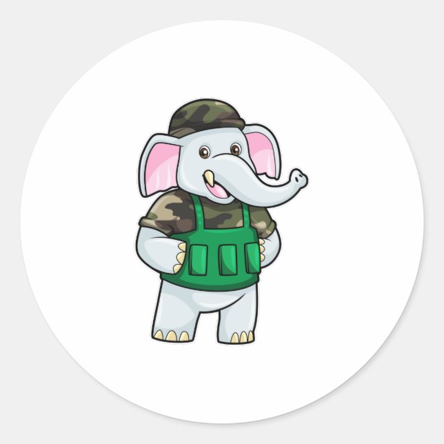 Adesivo Elefante como Soldado com Uniforme e Capacete (Frente)
