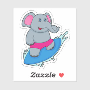 Adesivo Elefante como surfista com surfboard