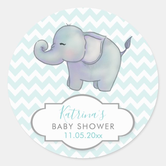 Adesivo Elefante Cute | Chá de fraldas Azul Chevron Obriga (Frente)