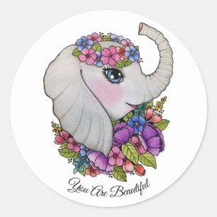 Adesivo Elefante da aguarela com flores selvagens