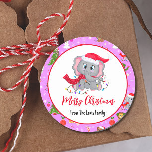 Adesivo Elefante De Bebê Bonito Com Animais De Zoo Rosa