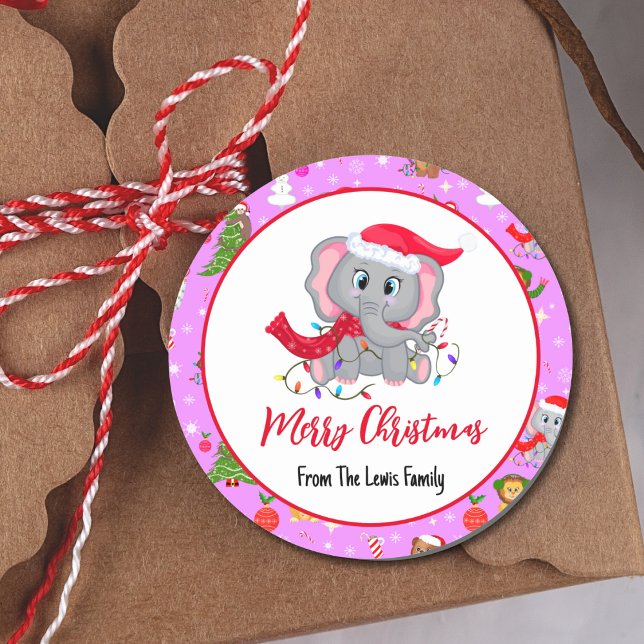 Adesivo Elefante De Bebê Bonito Com Animais De Zoo Rosa (Criador carregado)