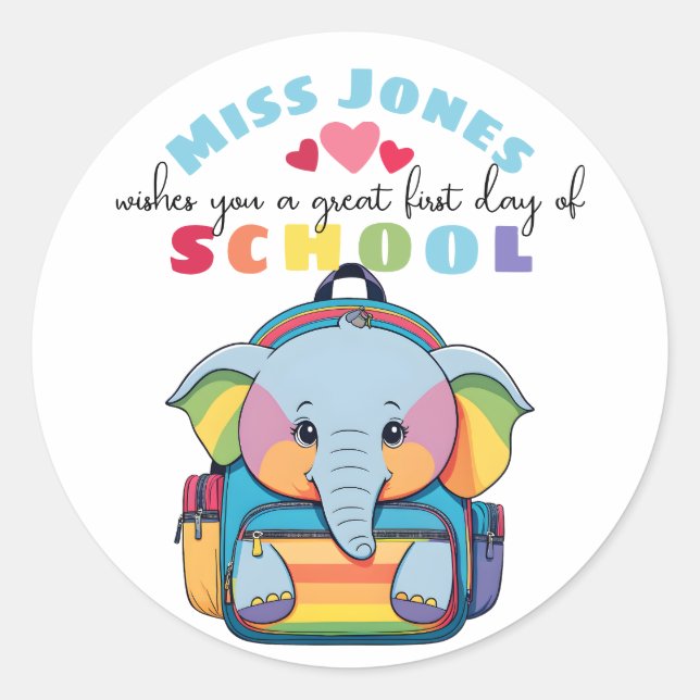 Adesivo elefante de boas-vindas do primeiro dia de aula (Frente)