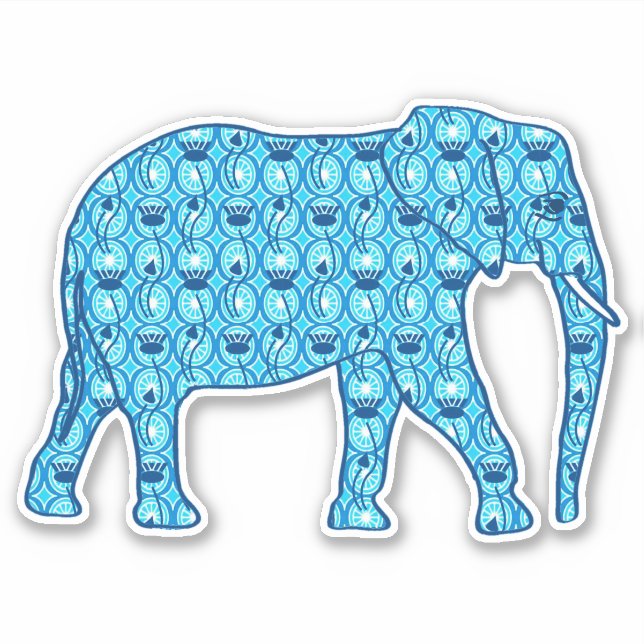 Adesivo Elefante de Flor de Lotus, Turquesa e Branco (Frente)