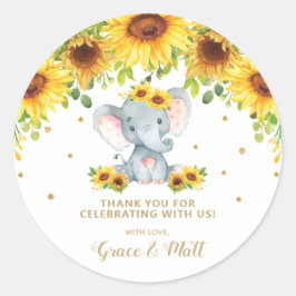 Adesivo Elefante De Girassol Obrigado Glitter Dourado