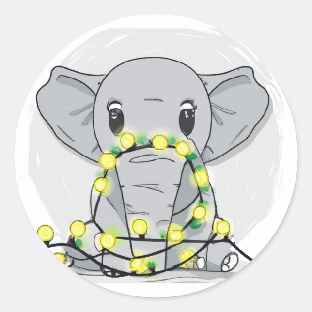 Adesivo Elefante de natal bonito embrulhado em luzes (Frente)