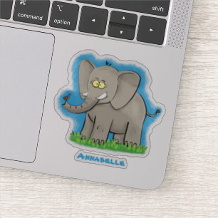 Adesivo Elefante engraçado bonito com pássaro na caricat