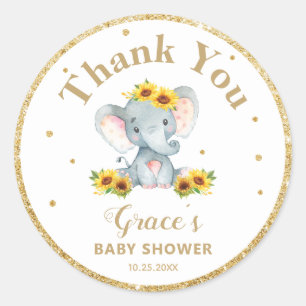 Adesivo Elefante Girassol Obrigado Favorece Dourado Brilho