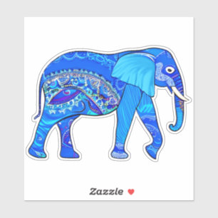 Adesivo Elefante Indiano em Padrão Árabe Azul