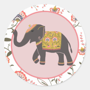 Adesivo Elefante Indiano Padrão de Flor Amarela Rosa