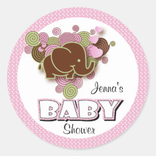 Adesivo Elefante Marrom e Rosa Chá de fraldas