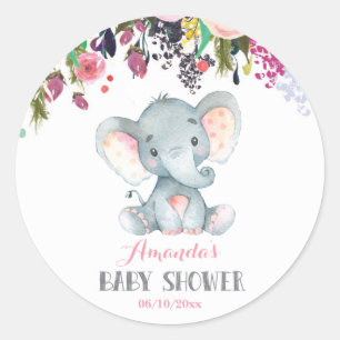 Adesivo Elefante Menina Floral Chuveiro de Bebê Rosa e Cin