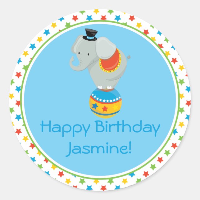 Adesivo Elefante na Bola | Tema de circo | Personalizado (Frente)