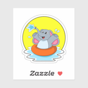 Adesivo Elefante Nadando com Lifebuoy