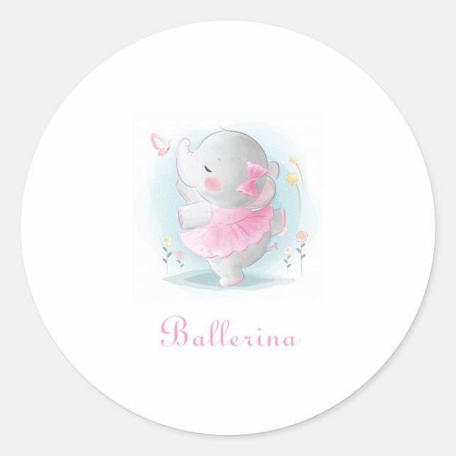 Adesivo Elefante Rosa Ballerina, Bebê de Script Tutu Rosa (Frente)