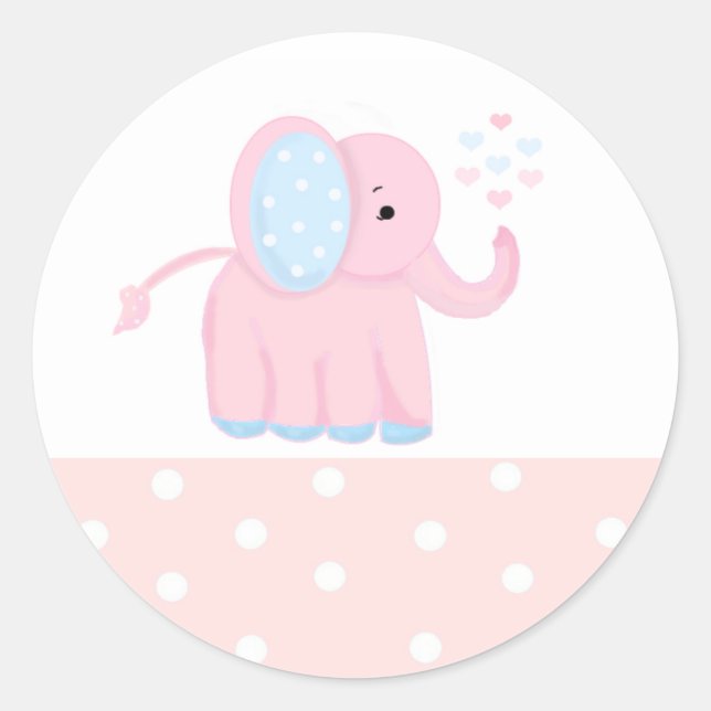 Adesivo Elefante Rosa Doce com Borda de Bolinhas (Frente)