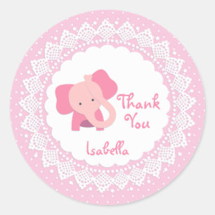 Adesivo Elefante rosa, renda, bolinhas Obrigado Sticker