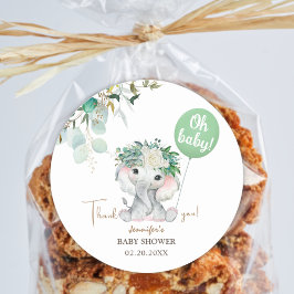 Adesivo Elefante Verde Balão Verde Chá de fraldas Neutro d