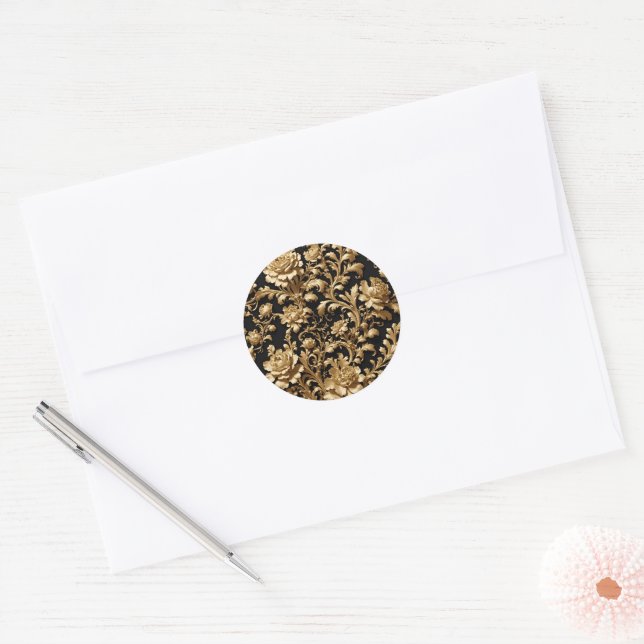 Adesivo Elegância redefinida: Preto e Dourado Barroco Flor (Envelope)
