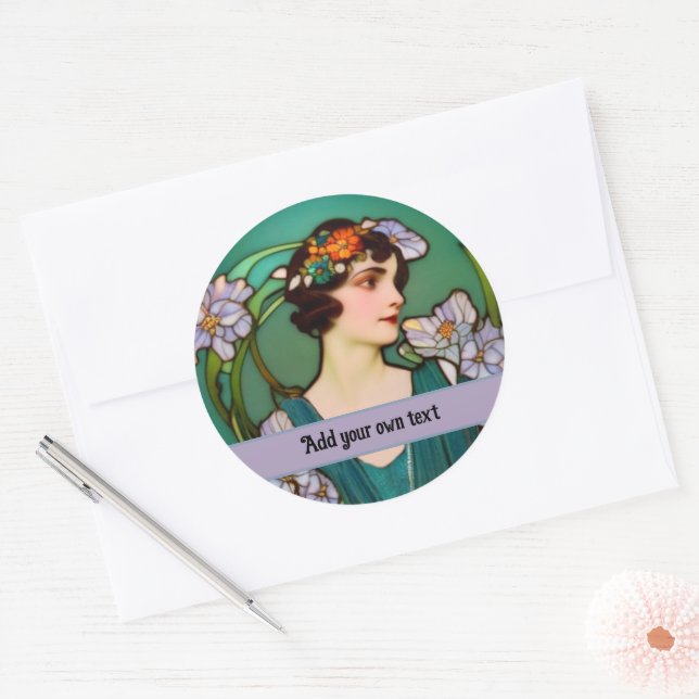 Adesivo Elegância - Retrato de Art Nouveau - seu texto (Envelope)