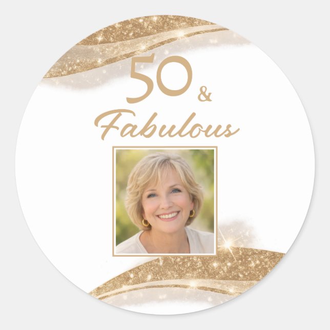 Adesivo Elegant 50 & Fabulous Gold Photo Birthday  (Frente)