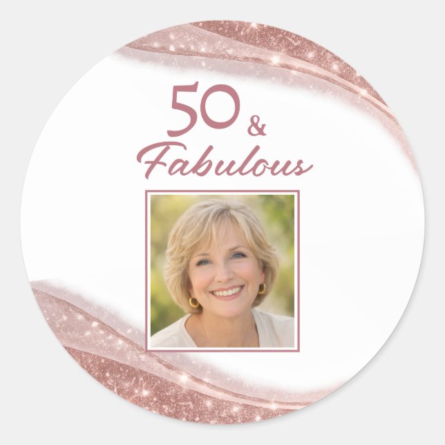 Adesivo Elegant 50 & Fabulous Rose Gold Photo Birthday  (Frente)