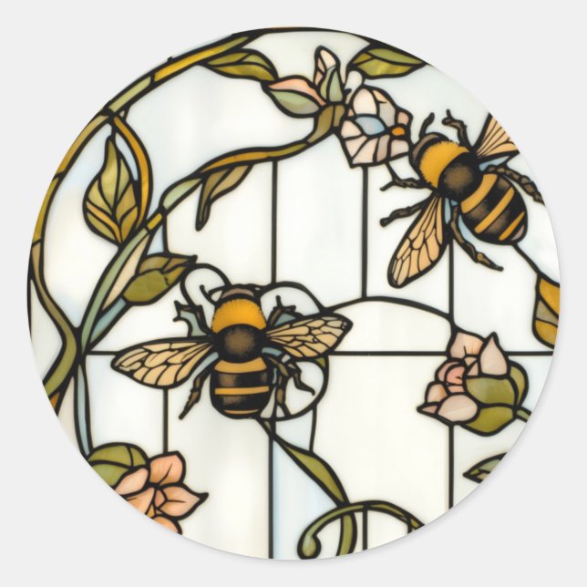 Adesivo Elegant art nouveau botanical  bee stain glass (Frente)