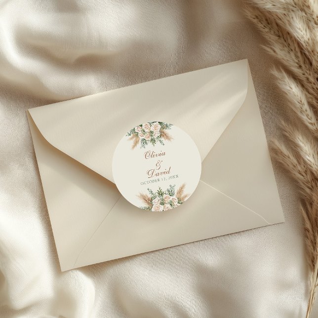 Adesivo Elegant Beige Pampas Grass Wedding Sticker (Elegant Beige Pampas Grass Wedding Sticker on an elegant envelope)
