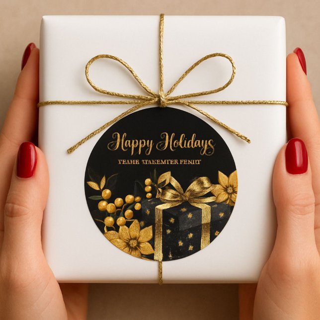 Adesivo Elegant Black and Gold Happy Holidays Sticker (Criador carregado)