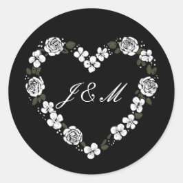 Adesivo Elegant Black and White Floral Heart Wedding