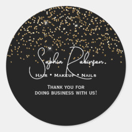Adesivo Elegant Black & Gold Glitter Thank You Sticker