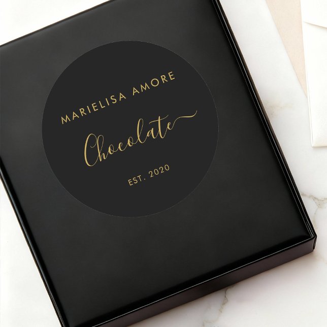 Adesivo Elegant Black Gold Script Chocolatier Qr Code (Criador carregado)