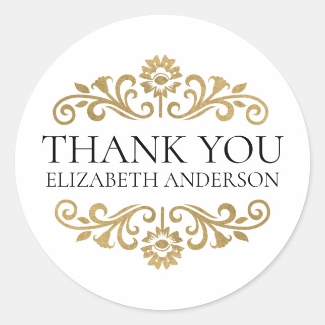 Adesivo Elegant Black Gold Thank You Sticker (Frente)