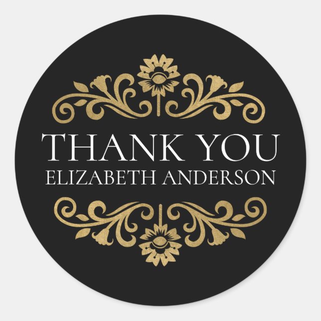 Adesivo Elegant Black Gold Thank You Sticker (Frente)