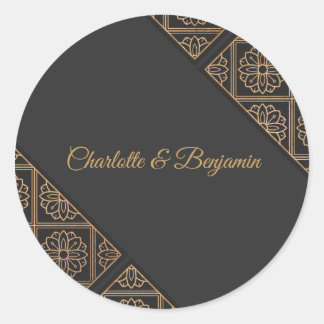 Adesivo Elegant Black Gold Wedding Favor Sticker