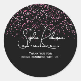 Adesivo Elegant Black & Pink Glitter Thank You Sticker