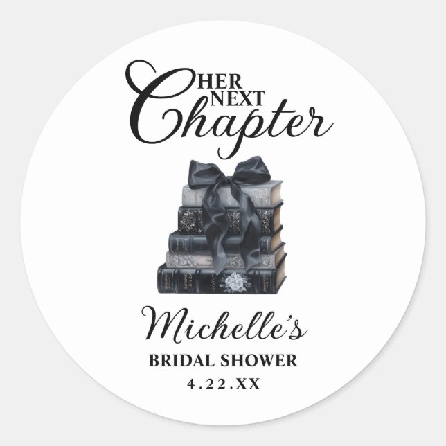 Adesivo Elegant Black & White Book Themed Bridal Shower  (Frente)
