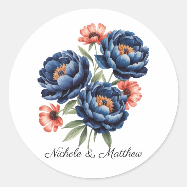 Adesivo Elegant Blue and Burnt Orange Floral Wedding (Frente)