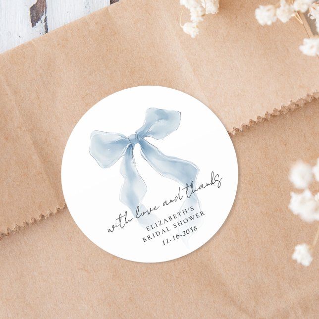 Adesivo Elegant Blue Bow Bridal Shower Thank You (Elegant Blue Bow Bridal Shower Thank You Classic Round Sticker)