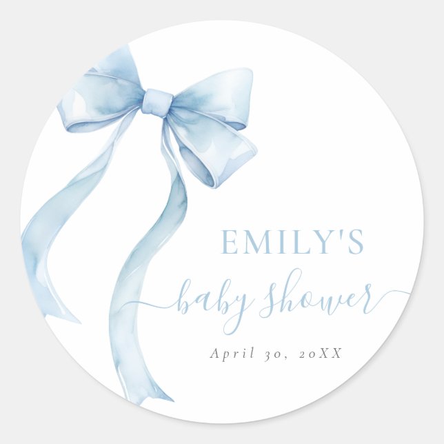 Adesivo Elegant Blue Coquette Bow Boy Baby Shower (Frente)