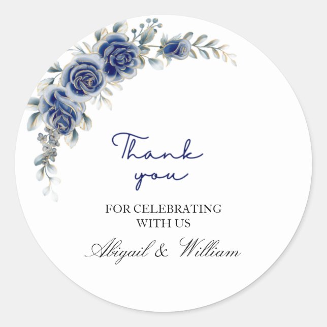 Adesivo Elegant Blue Floral & Botanical Wedding Stickers  (Frente)